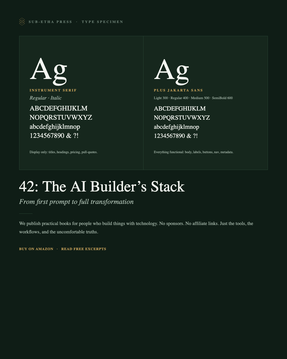 Type specimen — Instrument Serif and Plus Jakarta Sans